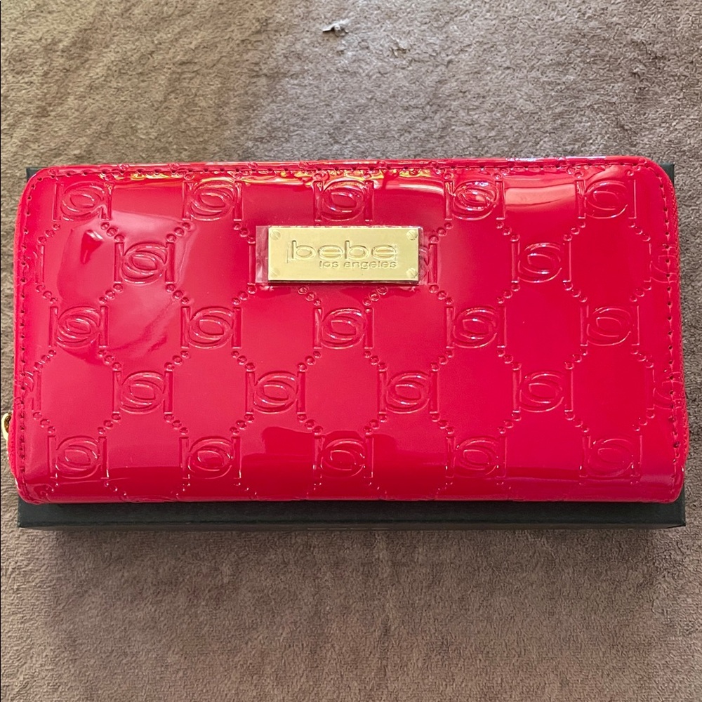 Bebe Glossy Red Embossed Clutch
